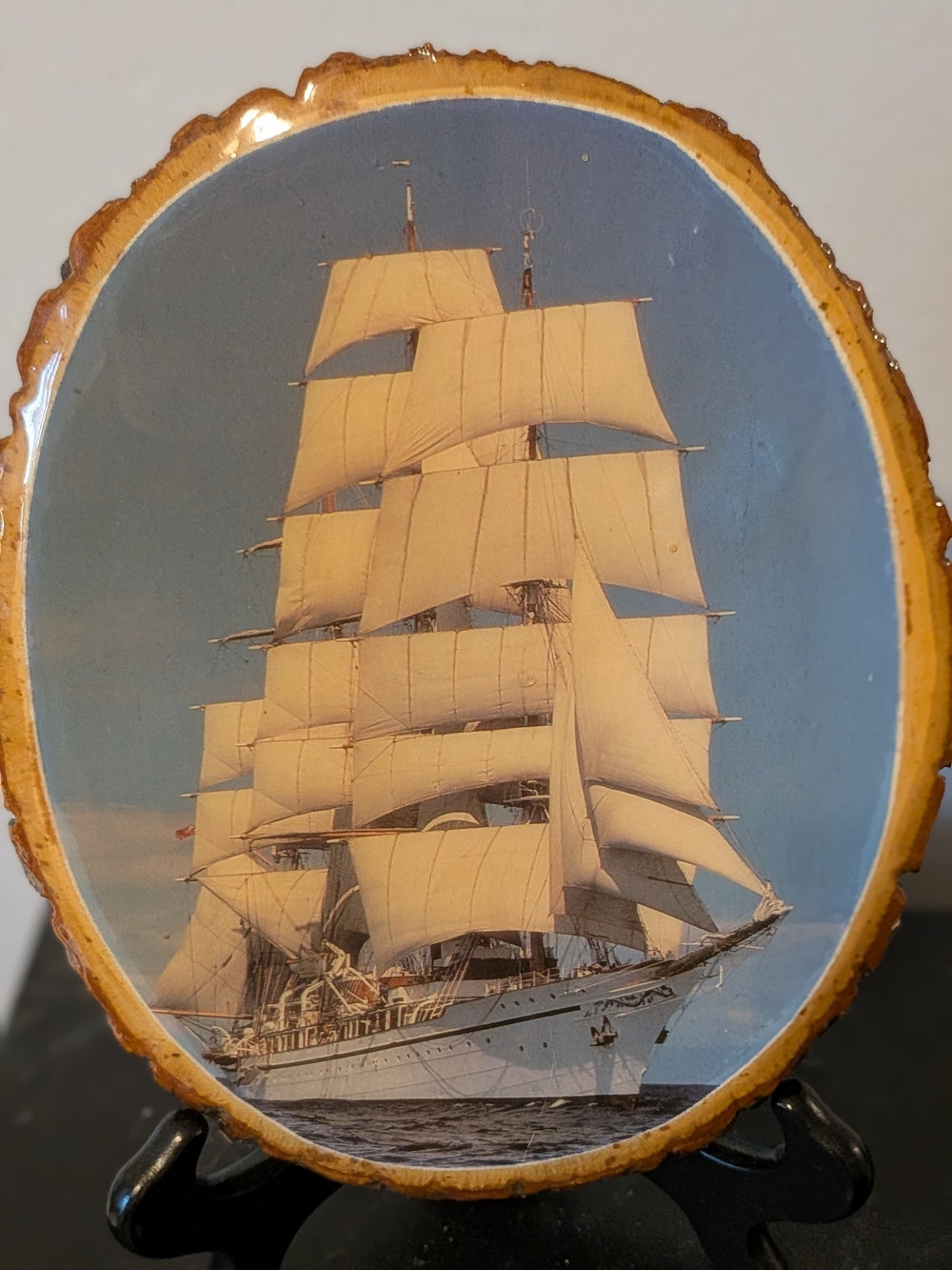 Handmade Decorative Decoupageover Picture Of ( The Eagle) On A Slice Of Wood